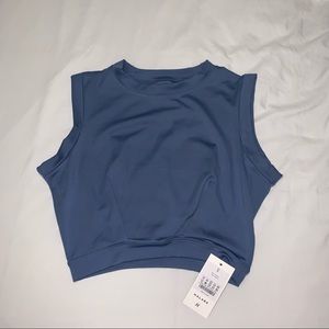 Halara Crew Neck Sleeveless Crop Yoga Top (Stonewash)